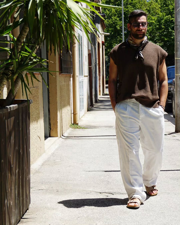Pantalone lino fond. Largo